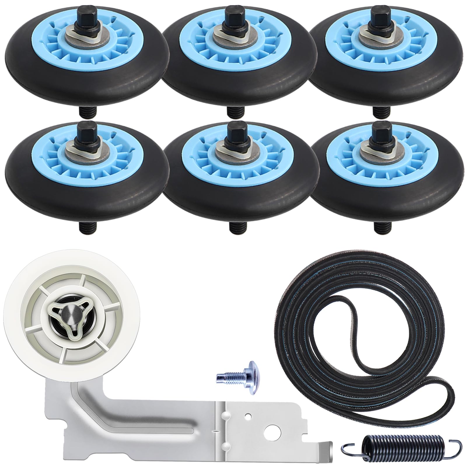 Photo 1 of Upgraded Dryer Repair Kit Compatible with Samsung Dryer Roller Replacement Kit, for DC97-16782A Dryer Roller, DC93-00634A Idler Pulley, 6602-001655 Belt (6 Roller White Spacer)