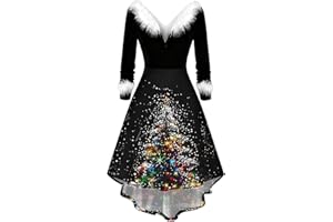 Christmas Dresses for Women 2025 Slim Long Sleeve Pleated Cocktail Dress with Fur Collar for Winter Formal Holiday Party