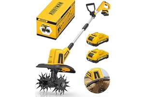 Alloyman 20V Cordless Tiller Cultivator, 360RPM Electric Garden Tiller, with 2 * 2.0Ah Batteries & Charger, 9In Tilling Width and 6.6In Depth Garden Rototiller for Lawn/Gardening/Soil Cultivation