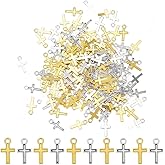 SUNNYCLUE 200Pcs 2 Colors Antique Gold Cross Charms Vintage Dangle Charm Small Mini Metal Crucifix Retro Silver Tibetan Style Alloy Pendants Findings for Jewelry Making Necklaces Bracelets DIY Crafts
