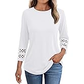 AUTOMET 3/4 Length Sleeve Womens Tops Crewneck Lace Tunic Business Casual Dressy Blouses Fall Trendy Outfits 2025