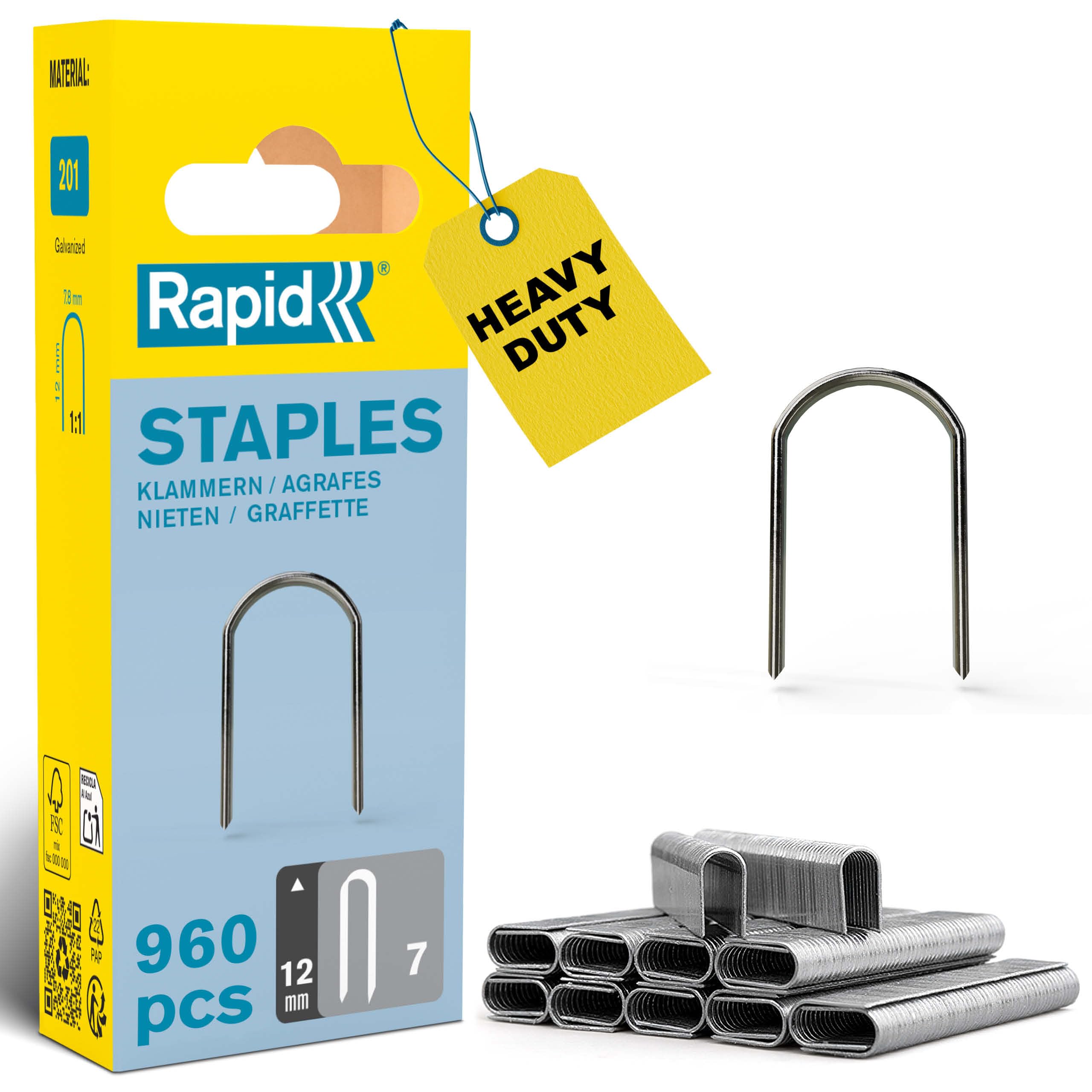 Rapid High Performance No.7 Cable Staples, Leg Length: 12 mm, 40109523 - 960 Pieces , Grey