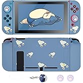 DLseego Dockable Case Design for Switch 2017, Anti-Slip Shock-Absorption Protective Soft Carrying Case and Joy Con Controller with 1 PCS Elf Ball Pendant and 2 PCS Thumb Grip caps -Black Lying Cat