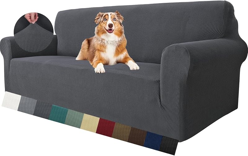 MAXIJIN Super Stretch 3 Seater Couch Cover Grey Jacquard Spandex Sofa Slipcover