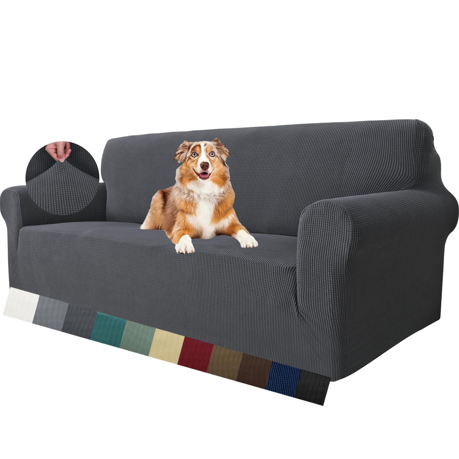 MAXIJIN Super Stretch Couch Cover for 3 Seater Couch, 1-Piece Universal Sofa Covers Living Room Jacquard Spandex Furniture Protector Dogs Pet Friendly Fitted Couch Slipcover (3 Seater, Grey)