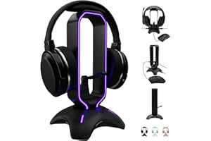 Tilted Nation Gaming Headset Stand | RGB Headphone Stand for Desk with Mouse Bungee and USB Hub (Cool and Clean Setup) Gaming Headset Holder - Perfect Gamer Gift Accessory