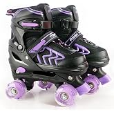 Kids Roller Skates for Girls Ages 6-12 - Adjustable Kids Skates Youth Wheels Light up Black&amp;Purple