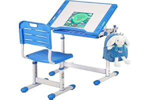 FDW Children Desk and Chair Set Kids Study School Adjustable Height Table with Storage Blue