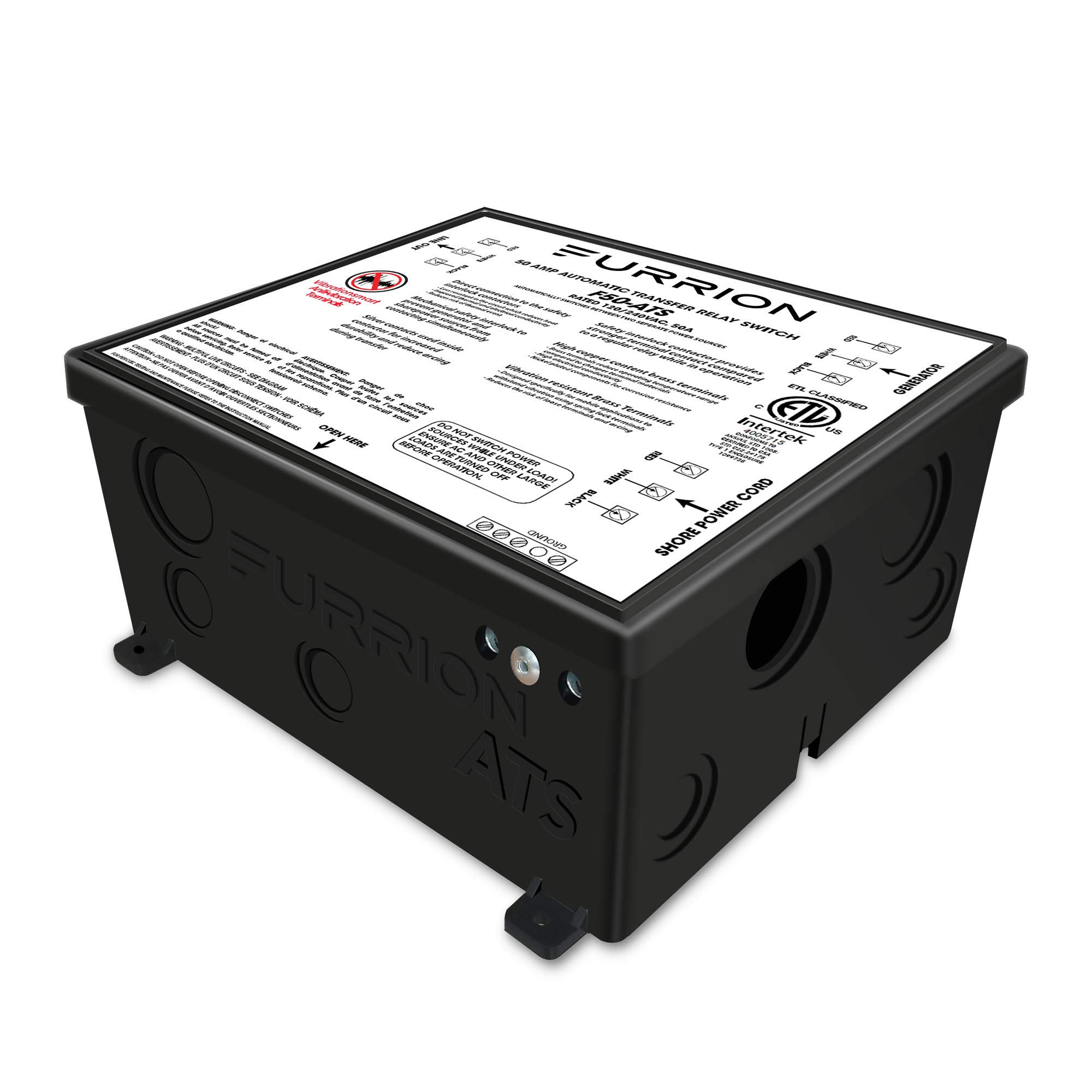 Photo 1 of Furrion 50 Amp Automatic Transfer Switch for RV to changeover input between 125/250Volt AC power sources. With Vibrationsmart & Climatesmart Technology- F50-ATS , Black