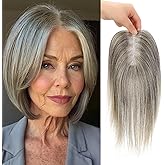 Uaismewow Human Hair Toppers for Women Grey Remy Hair Toppers for Women with Thinning Hair Clip in Hair Pieces Human Hair 10inch for Mother Breathable and Comfortable, Suitable for Everyday Wear Grey