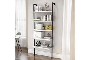 DKLGG Wall Mounted Bookcase, Industrial Ladder Bookshelf, 5-Tier Mounted Book Shelf Metal Frame Open Display Rack, Standing Leaning Ladder Storage Shelves ​for Living Room, Bedroom, Balcony, Office