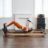 BIOCOR PROMAX Wood Foldable Pilates Reformer Machine for Home Workouts | Wood Pilates Machine w/ Pilates Ring, Yoga Bands, Anti-Slip Mat, Jumpboard, Music Wire Springs, up to 800lbs Weight Capacity