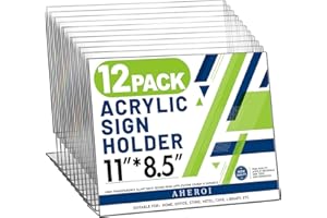 Aheroi 12Pcs Acrylic Sign Holder 8.5 x 11, Horizontal Clear Sign Holders 8.5 x 11, L-Shape Acrylic Paper Holder, Plastic Sign Holder Paper Holder Display Stand for Menu Document Picture Frames