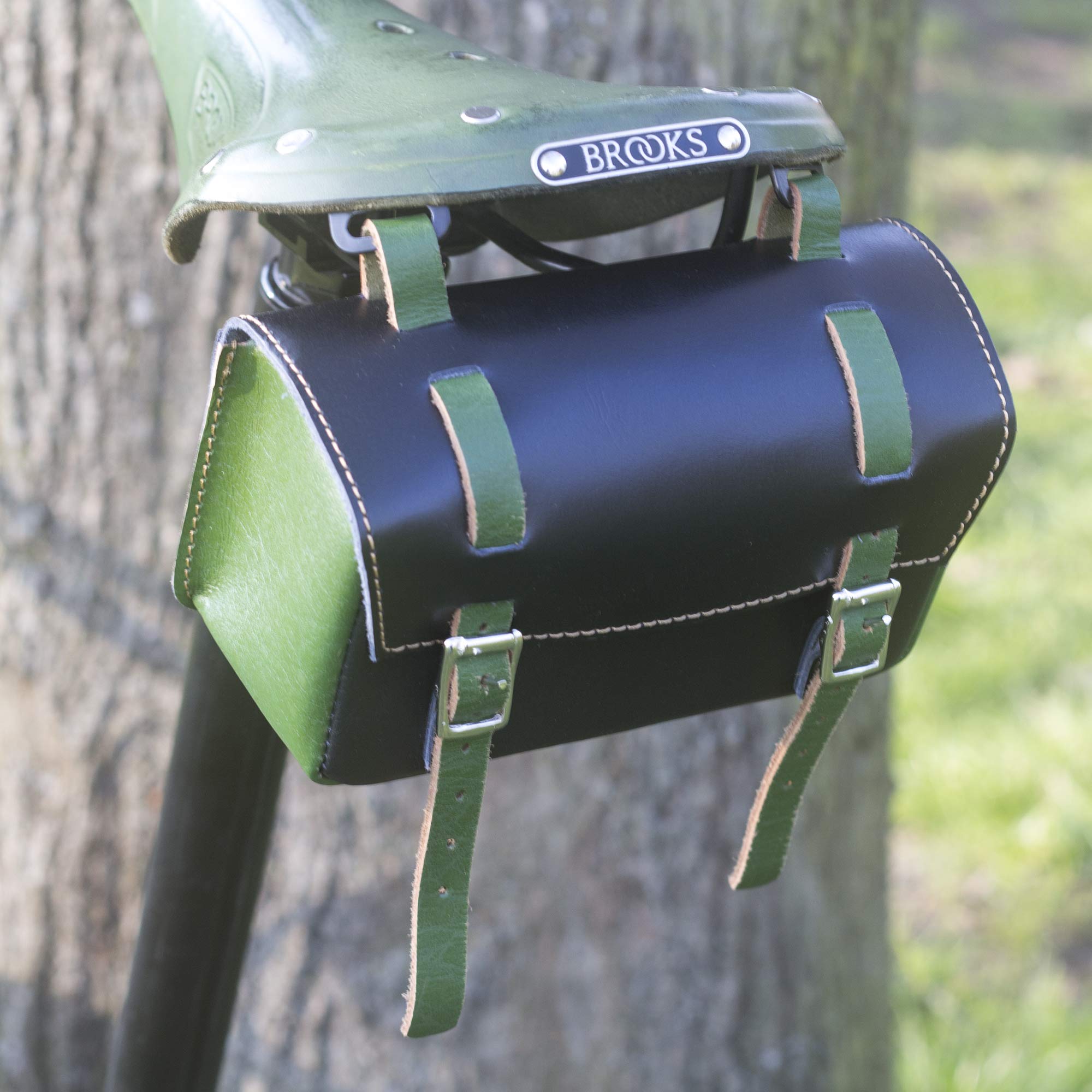 London Craftwork Bike Tool Bag Real Leather Vintage Retro Bicycle in Black Green Box-bl-Green