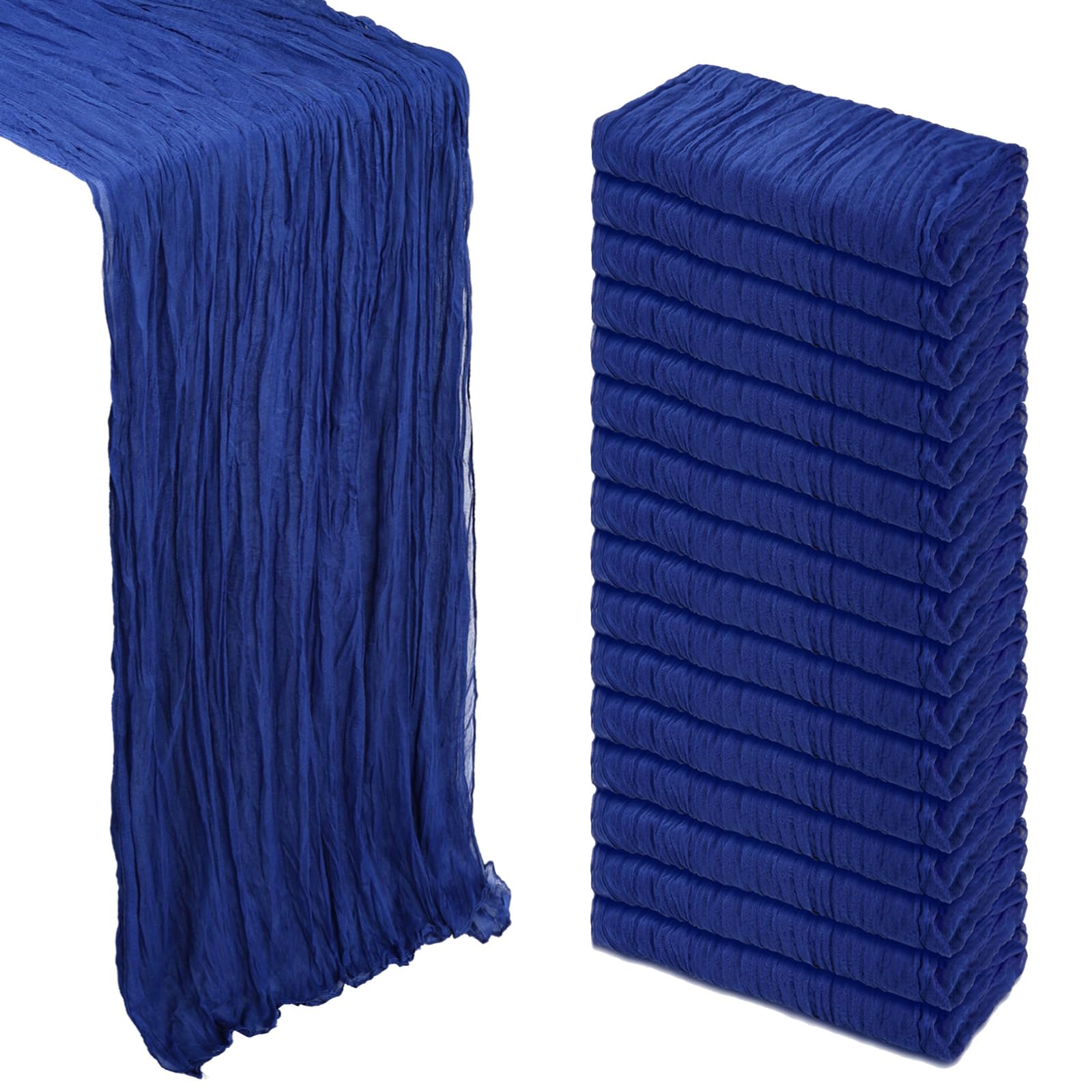 Photo 1 of 16 Pack Royal Blue Cheesecloth Table Runner 10Ft Gauze Cheese Cloth Table Runner 120 Inch Boho Sheer Rustic Fabric for Decor Bridal Baby Shower Wedding Centerpiece Home Table Decoration