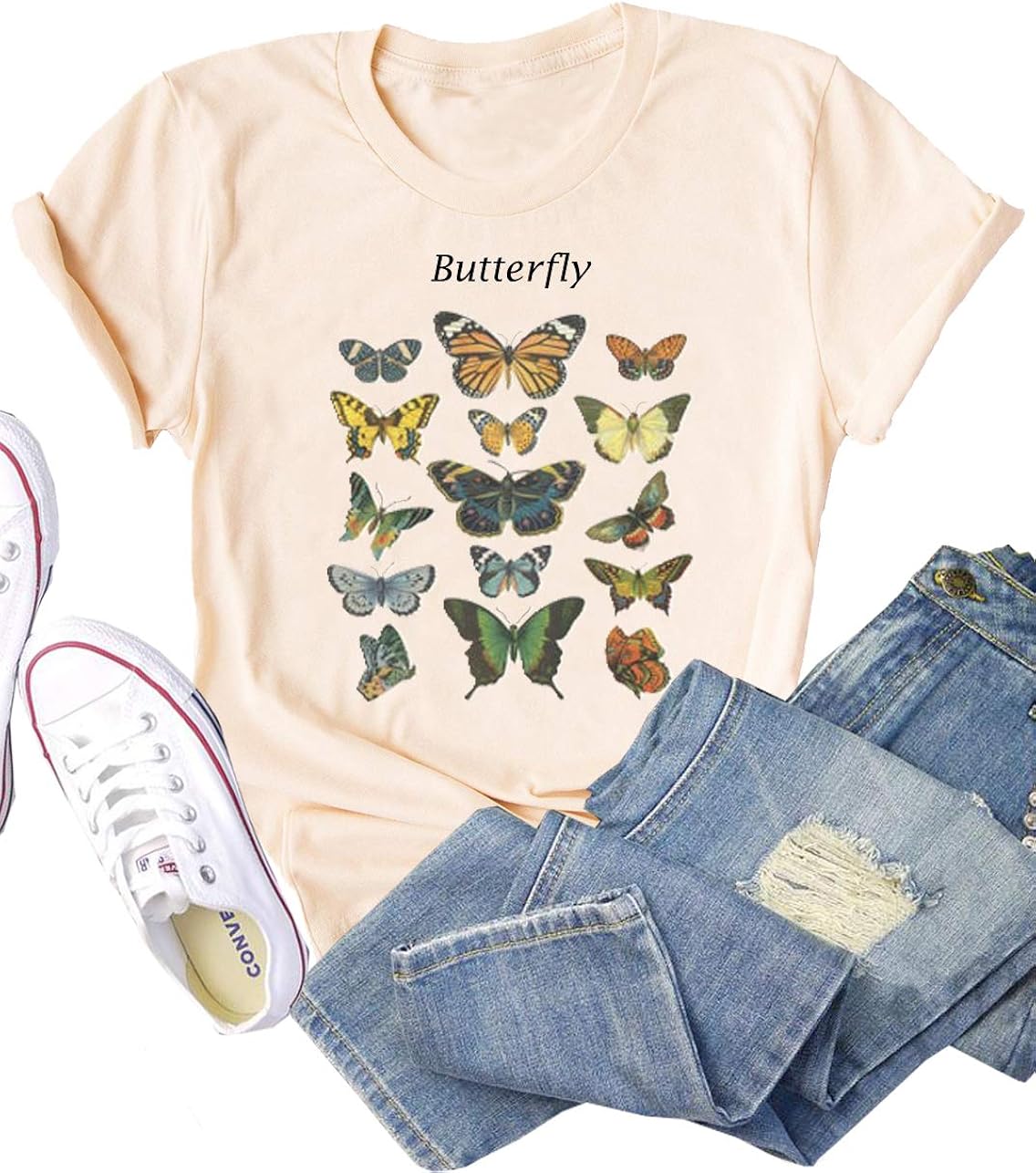 Buy Butterfly Shirts for Women Graphic Tees Vintage Print Short Sleeve