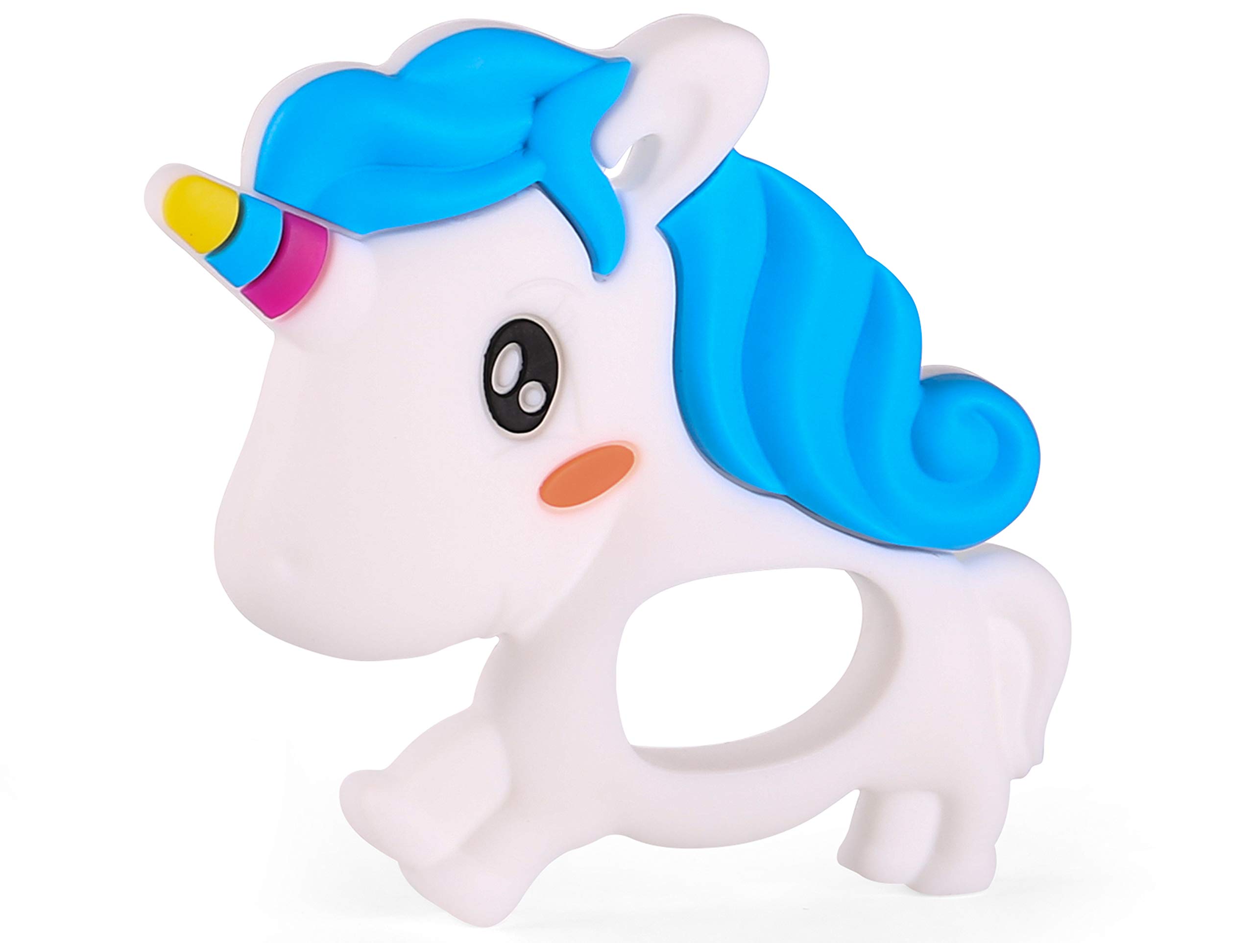 PREMYO Teething Toy for Baby Teether Silicone - Soothes Sore Gum Pain - Easy to Grab BPA Free Unicorn White Blue