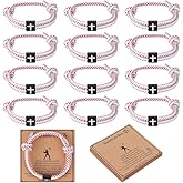 CRAFTYMELODY 12Pcs Adjustable Sport Bracelets Baseball Soccer Volleyball Gifts Rope Bracelets Team Gift with Cross Charm Card Cross Charm Bracelet Nylon Cord String Bracelet for Men Women