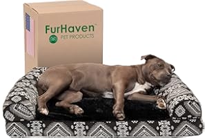 Furhaven Orthopedic Dog Bed for Large/Medium Dogs w/ Removable Bolsters & Washable Cover, For Dogs Up to 55 lbs - Plush & Southwest Kilim Woven Decor Sofa - Black Medallion, Large