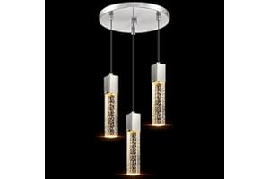 SEENMING HOUSE Mini Integrated Hanging Crystal Kitchen Island Modern Concise Pendant Ceiling Light Fixture,for Kitchen Island Dining Room Bedroom Hallway(Brushed Nickel, 3 Light)