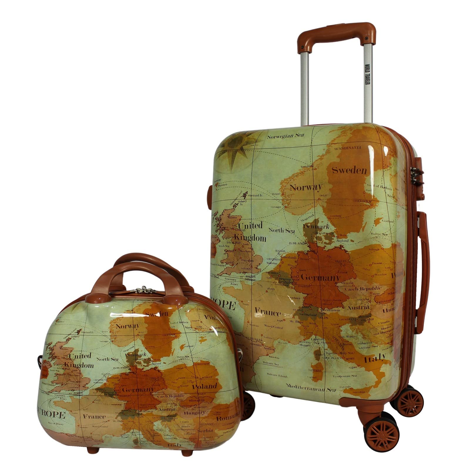 World Traveler Europe Hardside Lightweight Polycarbonate Expandable Spinner Luggage with TSA Lock, Brown, 2-Piece Carry-On Set