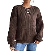 winkbay Women's Crewneck Long Sleeve Sweater Cozy Drop Shoulder Knit Dressy Casual Pullover Tops