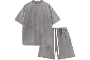 Arssm Mens Oversized T-Shirt Shorts Sets Vintage 2 Piece Outfit Summer Track Shorts Set Athletic Acid Wash Tracksuits