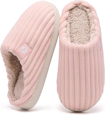 Chinelos de inverno para mulher, chinelos quentes de espuma viscoelástica, veludo de veludo cotelê, sola antiderrapante, chinelos confortáveis, interior, exterior (rosa, 38/39 EU)
