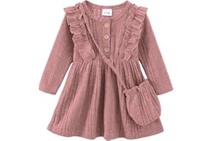 Kucnuzki Baby Toddler Girl Dress Long Sleeve Ruffle Dress Fall Winter Casual Knit Sweater Dresses Cute Kids Clothes