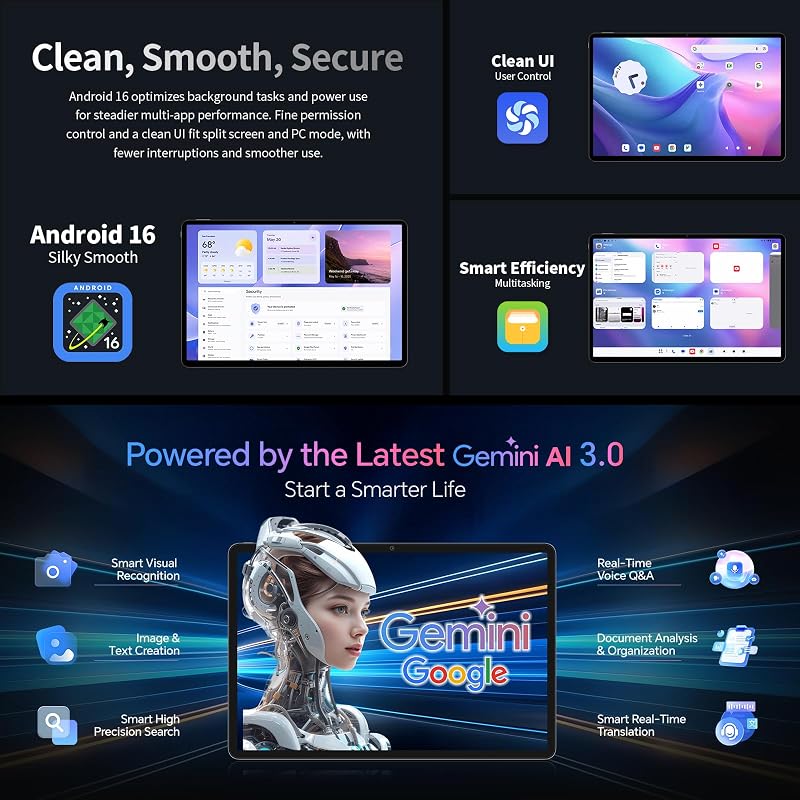 T70PRO Tablet 14" 2.2K Gaming Tablets Android 16, Helio G100 2.2GHz Octa-Core, 10000mAh/18W, 4G LTE Dual SIM 5GWiFi, 48GB+128GB+8TB TF, Mode PC, Widevine L1/GPS/13MP/Gemini AI Tablet con Penna