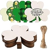 AWIZOM 12 Pcs 7 Inch Wooden Shamrock Ornaments Unfinished Wood Shamrock Cutouts Blank Wood Slices with Hole Wood Clover Hanging Decor with Twine for DIY Craft Irish Holiday St. Patrick's Day Decor