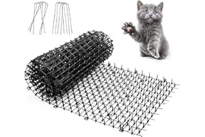 Cat Scat Spike Mat, Pet Deterrent Spikes Prickle Mat with 8 Garden Staples for Garden, Porch, Home - Stop Dog Digging/Keep Ca