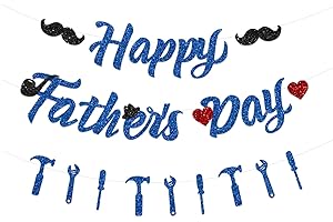 FHGG Glittery Happy Father's Day Banner Blue Father's Day Party Decorations Dad's Papa's Day Party Garland Banner for Fathers Day Party Supplies