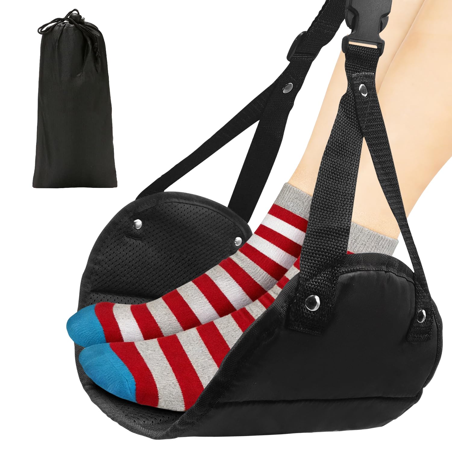 Photo 1 of 1-Pack Airplane Foot Hammock, Adjustable Plane Foot Rest for Long Flight, Plane Travel Essentials to Relax Your Feet, Foot Rest for Air Travel, Desk & Car