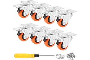 W B D WEIBIDA WBD 2" Plate Caster Wheels Set of 8, Heavy Duty Casters with Brake, 1200 Lbs, Safety Dual Locking, Industrial Swivel Top Plate Casters Wheels for Furniture, Carts (Screws and Screwdriver)