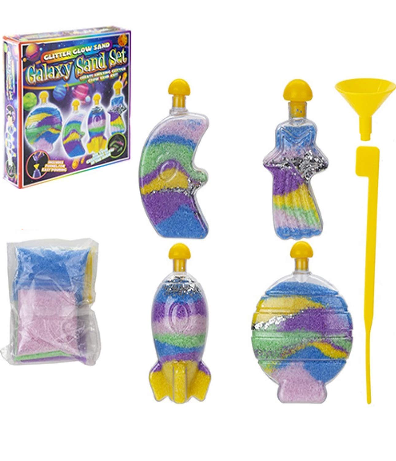 PMS Glitter Glow In The Dark Sand Art Set - Galaxy Mission Edition - Arts and Crafts for Kids 3+ Make Your Own Sand Art