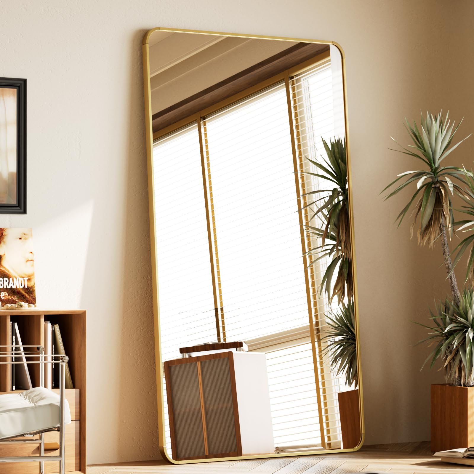 Photo 1 of BEAUTYPEAK Gold Full Length Mirror, 71"x32" Rounded Corner Floor Mirror Standing Hanging or Leaning Against Wall, Suitable for Bedroom or Dressing Room