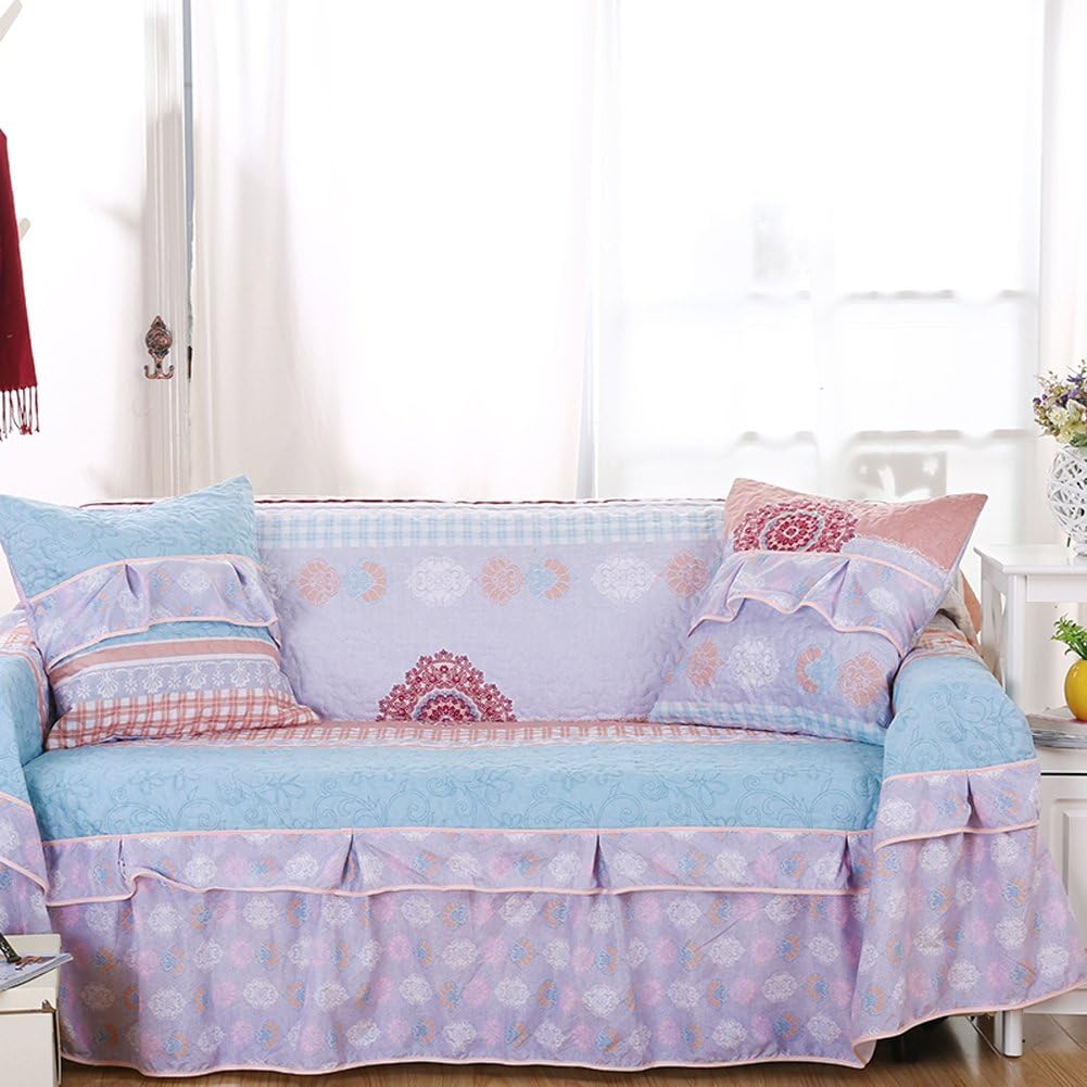 MOVING GARDEN Cotton Sofa Covers Quilted Flower Printing Chair Couch Sofa Slipcover Winter Style Pets Kids Protector (Plaid, 1Seater / 200x200cm)