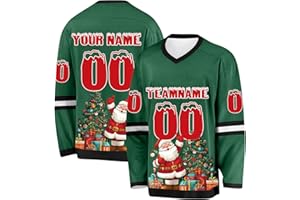 Hockey Jersey for Men Women, Custom Christmas Santa Hockey Shirts with Number Name, Gifts for Hockey Fans, Xmas Parties