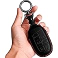 Tukellen for Jeep/Dodge Key Fob Cover Leather,Leather Key Case Protector Compatible Jeep Grand Cherokee Renegade Chrysler 200 300 Dodge RAM Durango Challenger Journey Dart Fiat-Black(Red line)