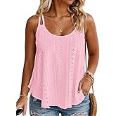 ROSRISS Womens Summer Plus Size Tank Tops Embroidery Scoop Neck Spaghetti Strap Camisoles Sleeveless Eyelet Shirts XL-5XL