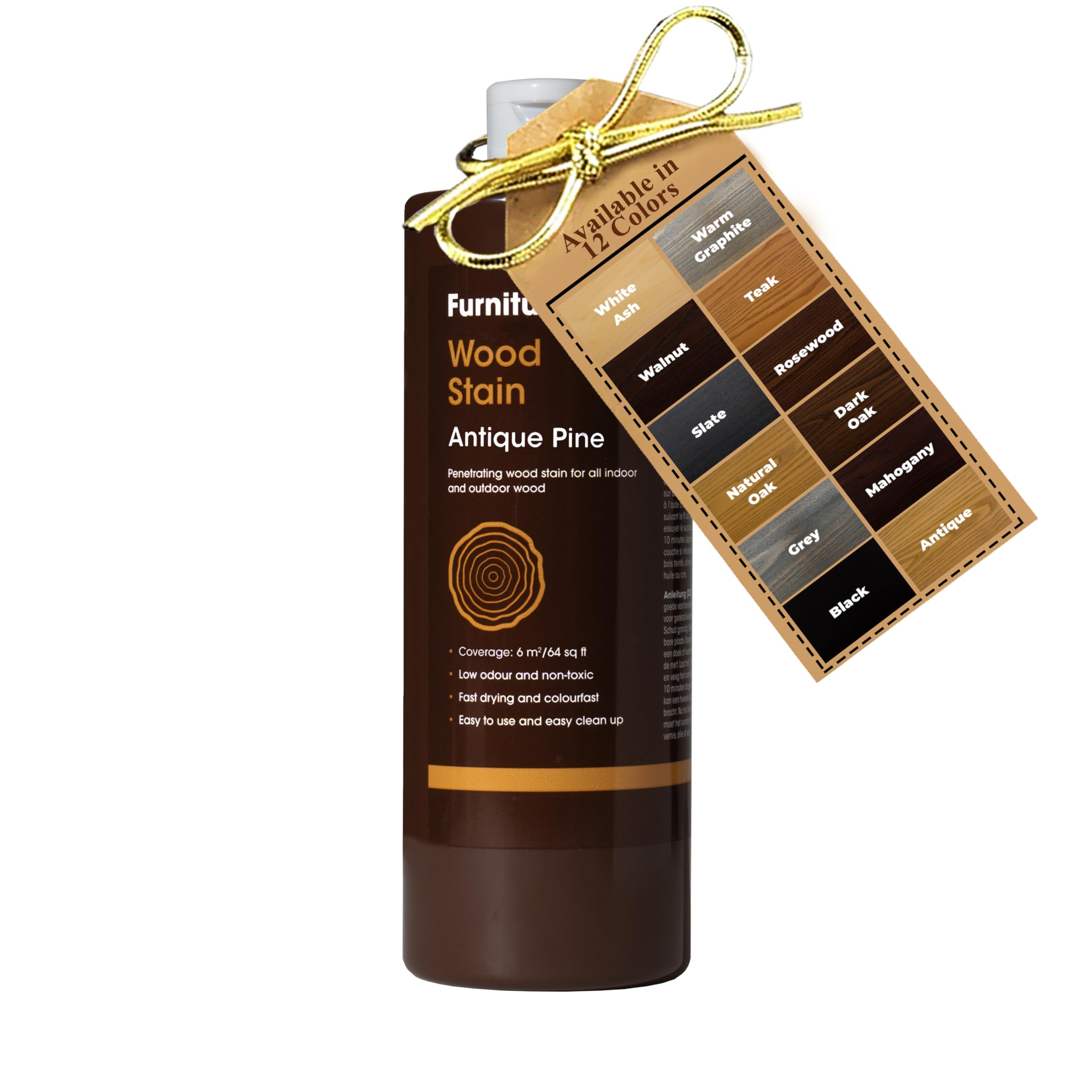 Furniture Clinic Wood Stain (Antique Pine) – Fast Drying, Highly Concentrated, and Easy-to-Apply Wood Stain for All Indoor & Outdoor Wood – Water Based & Non-Toxic – 500ml