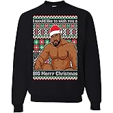 wild custom apparel Wood Meme Wish You A Big Merry Christmas Ugly Christmas Sweater Crewneck Sweatshirt