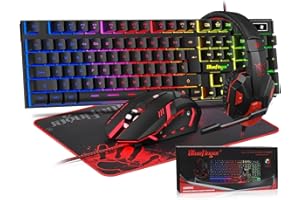 BlueFinger RGB Gaming Keyboard and Backlit Mouse and Headset Combo, USB Wired Backlit Keyboard, LED Gaming Mouse Set, Headset