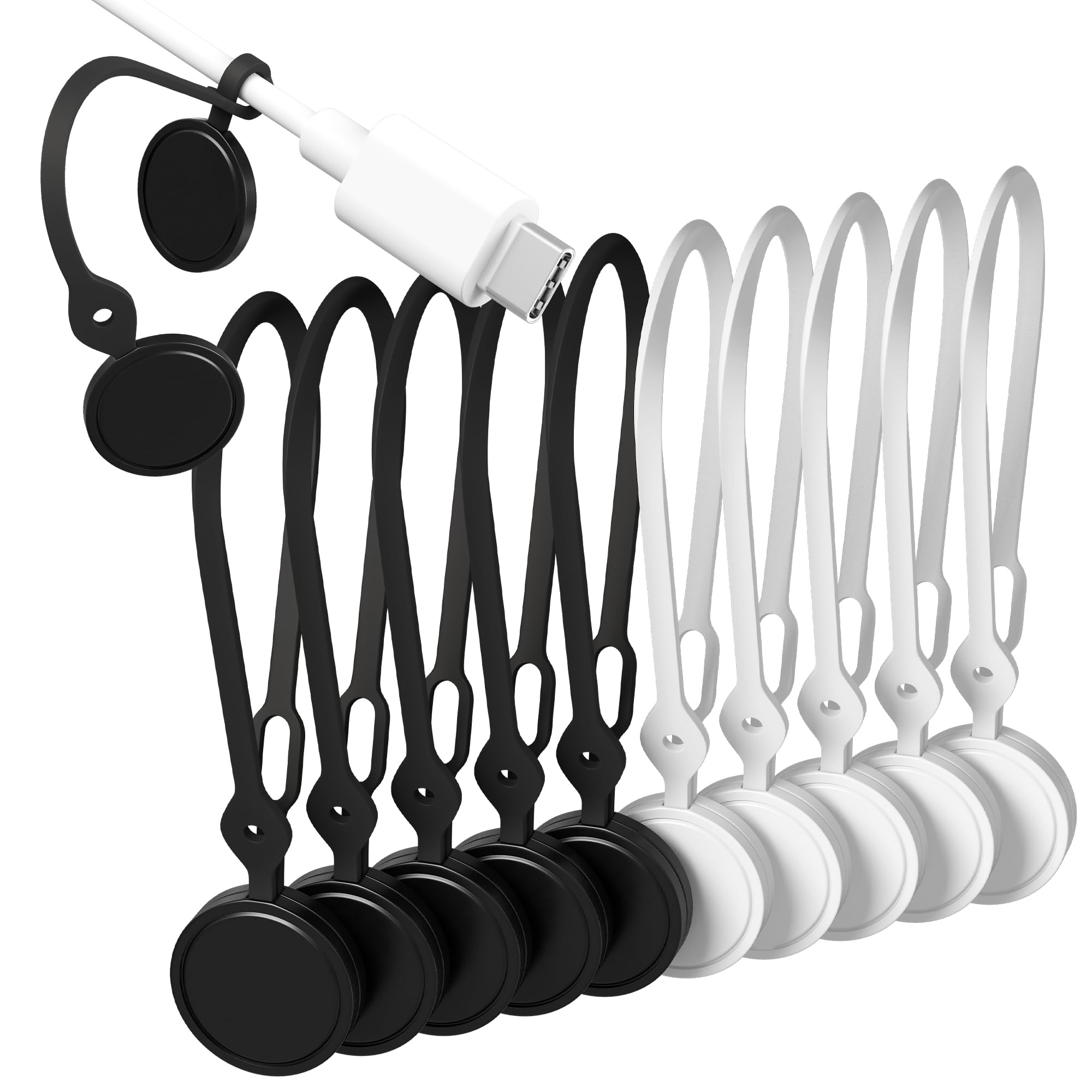 Nearockle 10Pcs Reusable Magnetic Cable Ties, 2024 Upgraded 7.3" N52 Strong Magnet Cable Clips Cord Organizer for Desk Electrical Cords, Charging Cords, Whiteboard Fridge Magnets (Black&White)