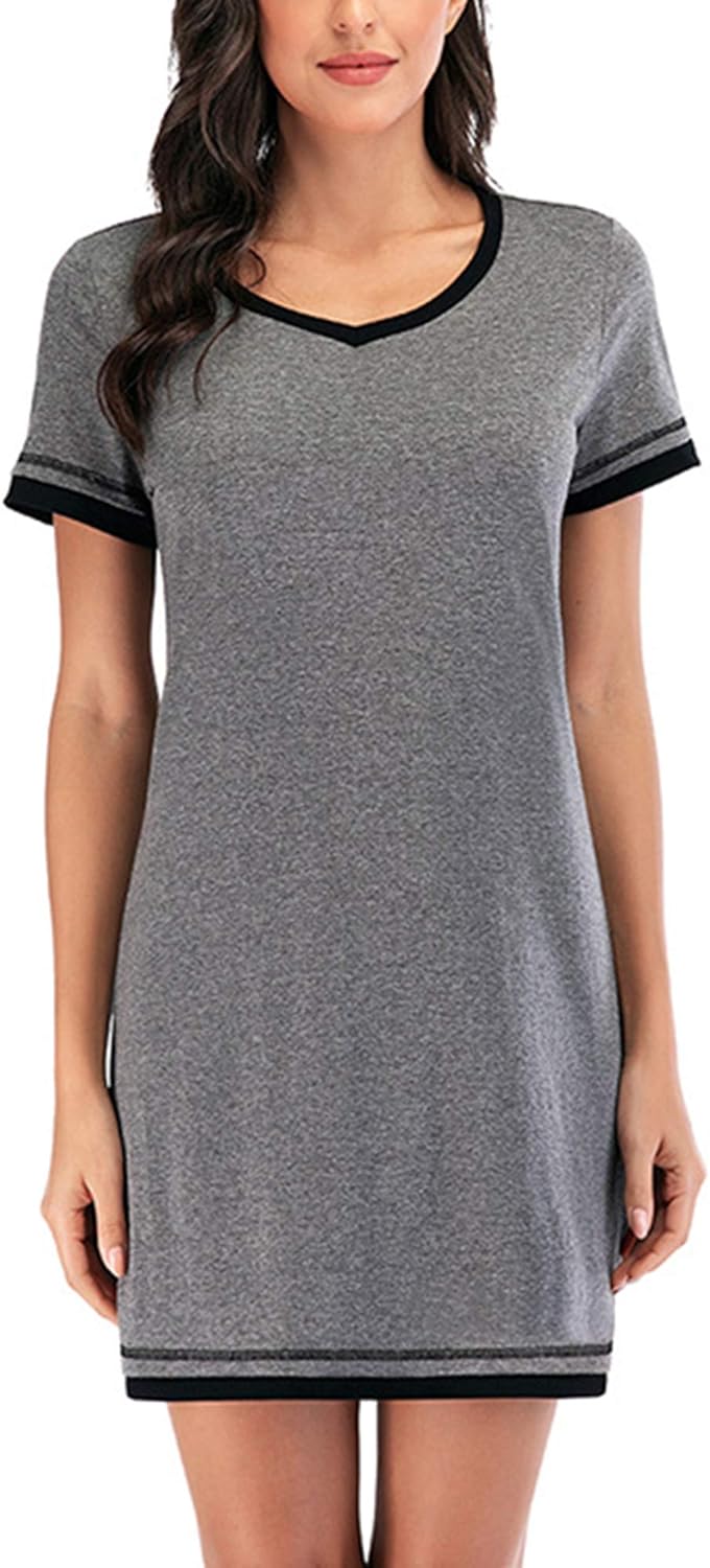 Uniexcosm Damen Nachthemd Kurzarm - Baumwolle Mix Schlafshirt Mit Wimperndruck