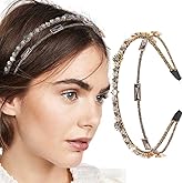 Firuilo Rhinestones Headbands Vintage Crystal Headbands Layered Gold Hairband for Women