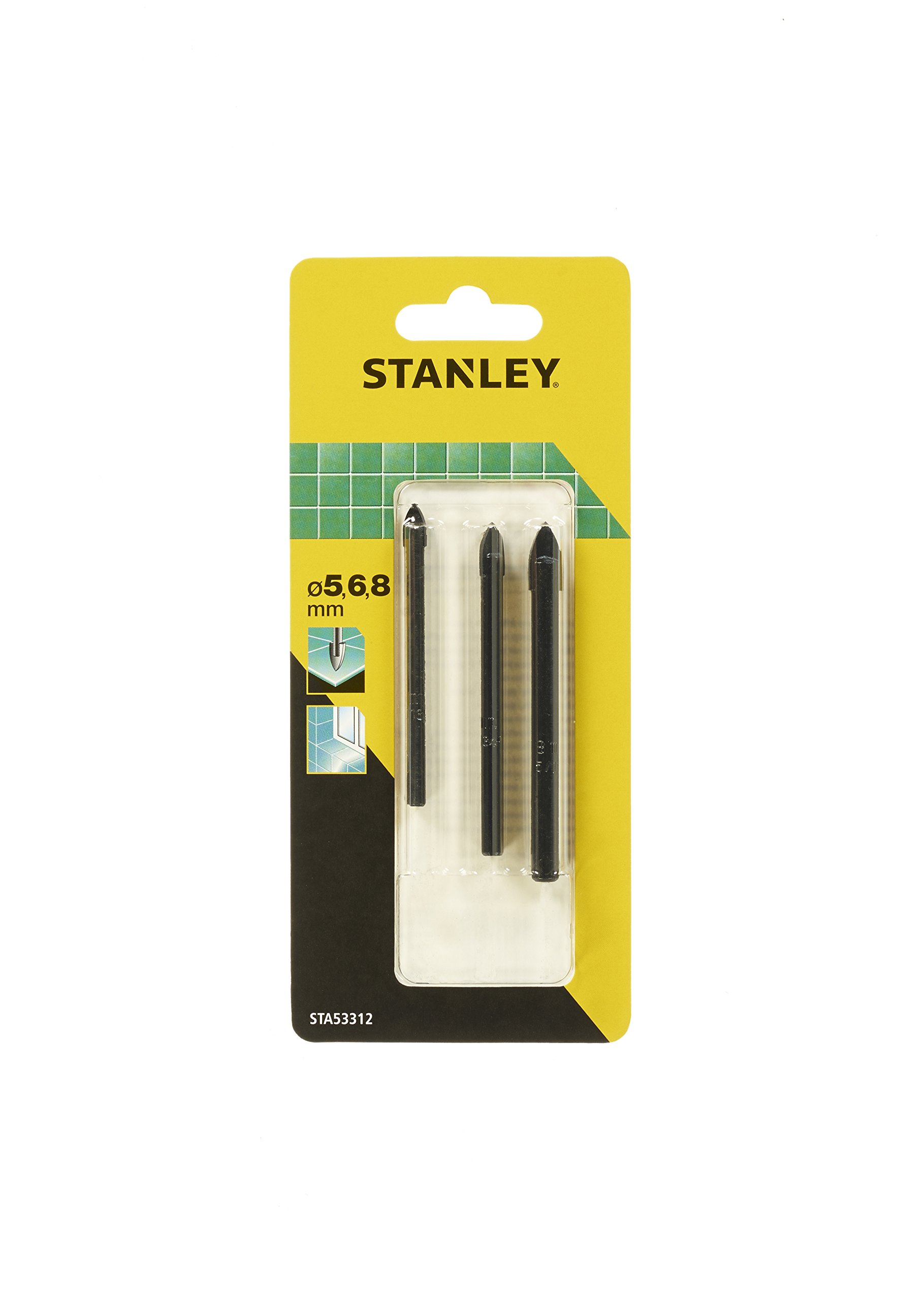 STANLEY STA53312-QZ 3 Piece Tile and Glass Drill Bit Set, Includes 5mm, 6mm, 8mm