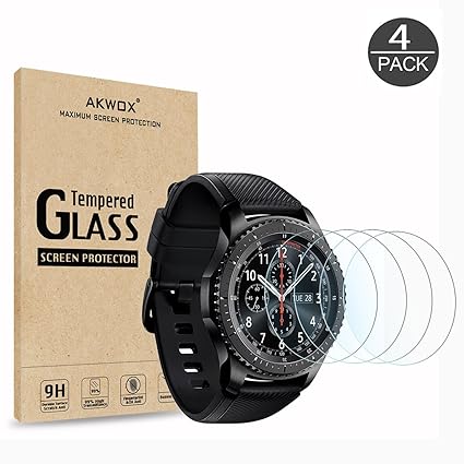 AKWOX [4 Unidades] Protector de Pantalla para Gear S3 Frontier/Classic [9H Dureza] Cristal Vidrio Templado para Samsung Gear S3 (1.3 Inch) Cristal ...