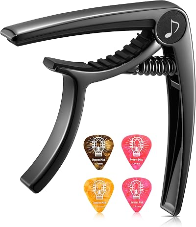 Donner DC-2 Guitar Capo for Acoustic/Electric Ukulele Banjo with Picks Black